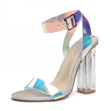 Load image into Gallery viewer, Nudist Sandal Style PVC Women Sandals Open Toe High Heel Sandals Transparent Band Sandals 11cm Buckle Pumps (+)