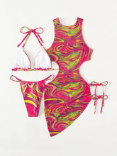 Load image into Gallery viewer, Abstract Print Tied Three-Piece Swimsuit (+)
