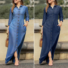 Load image into Gallery viewer, Shirt Collar Denim Button Maxi Dress Fashion +