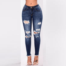 Load image into Gallery viewer, Ripped Slim Pants Dark Temperament Denim Pants Women Jeans +