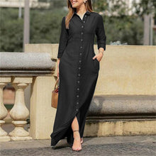 Load image into Gallery viewer, Shirt Collar Denim Button Maxi Dress Fashion +