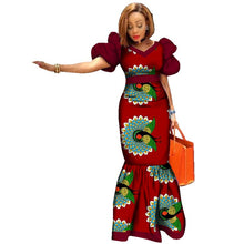 Load image into Gallery viewer, Ladies Dresses African Plus Size Puff Sleeve Dress +