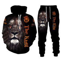 Load image into Gallery viewer, Lion Print Men Hooded Sweatshirt Set +