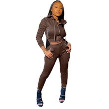 Load image into Gallery viewer, Diamond Pockets Set of 2 Pieces Sweatsuit - Zipper Hooded Sweatshirt - Pencil Pants Tracksuit Set (+)