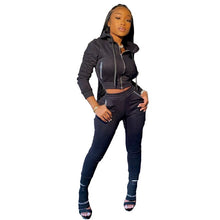 Load image into Gallery viewer, Diamond Pockets Set of 2 Pieces Sweatsuit - Zipper Hooded Sweatshirt - Pencil Pants Tracksuit Set (+)