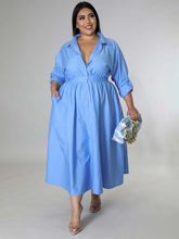 Load image into Gallery viewer, New Plus Size Women's Solid Color Long-Sleeved Shirt Dress +