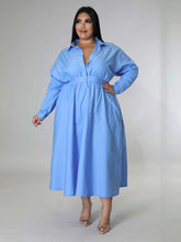 Load image into Gallery viewer, New Plus Size Women's Solid Color Long-Sleeved Shirt Dress +