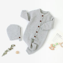 Load image into Gallery viewer, Knitted Warm Hat Front Button Opening Baby Onesies +
