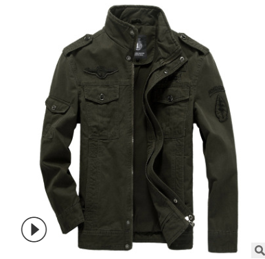 Autumn European and American Men's Cotton Military Uniform Casual Tooling Jacket +