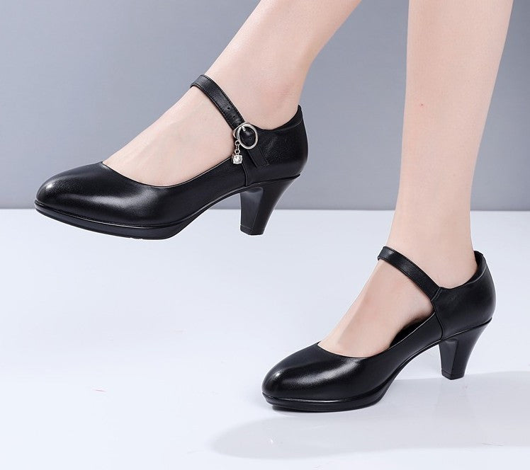 Women's Middle Heel White High Heeled Shoes +