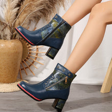 Load image into Gallery viewer, Fashion Chunky Heel Square Toe Ankle Boots With Rivet Double Zippers Design Retro Ethnic Style Short Boot For Women +
