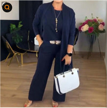Load image into Gallery viewer, Round Neck Long Sleeve Top Belt Comfortable Blouse And Pants +
