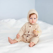 Load image into Gallery viewer, Knitted Warm Hat Front Button Opening Baby Onesies +
