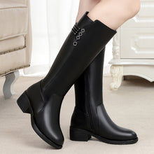 Load image into Gallery viewer, Plush Wool High Boots Women&#39;s Medium Thick Sole Leather Boots +
