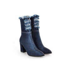 Load image into Gallery viewer, Denim Short Boots With Thick Heels +
