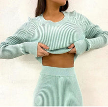 Load image into Gallery viewer, Tracksuit Women&#39;s Knitted Sweater Skirt Two Piece Set +
