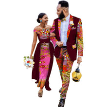 Load image into Gallery viewer, Cotton African Couple Wearing Wedding Dress Suits And Dress Sets Lovers Matching Clothes +
