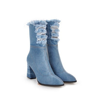 Load image into Gallery viewer, Denim Short Boots With Thick Heels +
