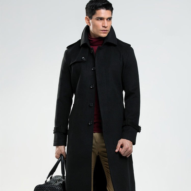 Men's Single Breasted Woolen Overcoat Coat +