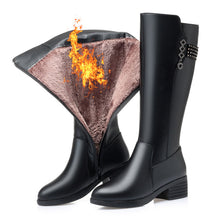 Load image into Gallery viewer, Plush Wool High Boots Women&#39;s Medium Thick Sole Leather Boots +
