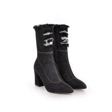 Load image into Gallery viewer, Denim Short Boots With Thick Heels +
