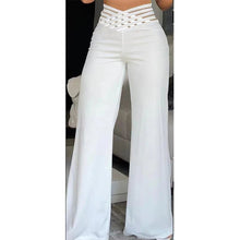 Load image into Gallery viewer, Women&#39;s Transparent Mesh Patchwork High Waist Pants With Elegant Cross Detail, Solid Color Fashion Trousers +
