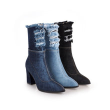 Load image into Gallery viewer, Denim Short Boots With Thick Heels +
