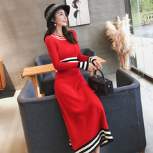 Load image into Gallery viewer, Big Red Long-sleeved Long Knit Dress Women +
