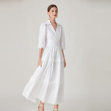Load image into Gallery viewer, French Court Retro Style V-neck Half Sleeves Lace Stitching Design Dress +
