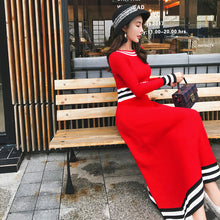 Load image into Gallery viewer, Big Red Long-sleeved Long Knit Dress Women +
