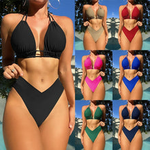 Load image into Gallery viewer, Women's Fission High Elastic Pure Color Bikini Swimsuit +
