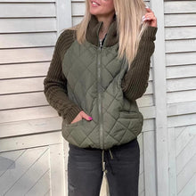 Load image into Gallery viewer, Stand Collar Cotton Jacket With Pockets Fashion Knitted Stitching Zipper Coat Winter Warm Tops For Women +
