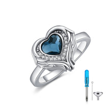 Load image into Gallery viewer, 925 Sterling Silver Angel Wing Heart Cremation Urn Holds Loved Ones Ashes Ring +
