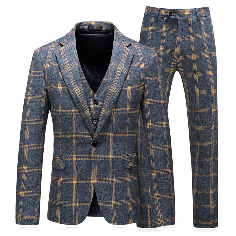 Men's Business Wedding Suit Set Plaid Suit +