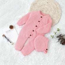 Load image into Gallery viewer, Knitted Warm Hat Front Button Opening Baby Onesies +
