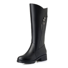 Load image into Gallery viewer, Autumn And Winter Women&#39;s Genuine Leather Boots Mid Heel Platform Chunky Heel Martin High Leg Boot +
