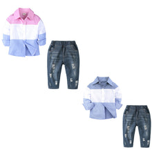 Load image into Gallery viewer, Long-sleeved Shirt Spring And Autumn Bottoming Shirt   Ripped Jeans Suit Boy Two-piece Suit +

