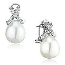 Load image into Gallery viewer, Rhodium Brass Earrings with Synthetic Pearl in White 3W677 +
