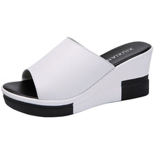 Load image into Gallery viewer, Leather Slippers Slope Thick Bottom Platform Sandals Female Casual Shoes +
