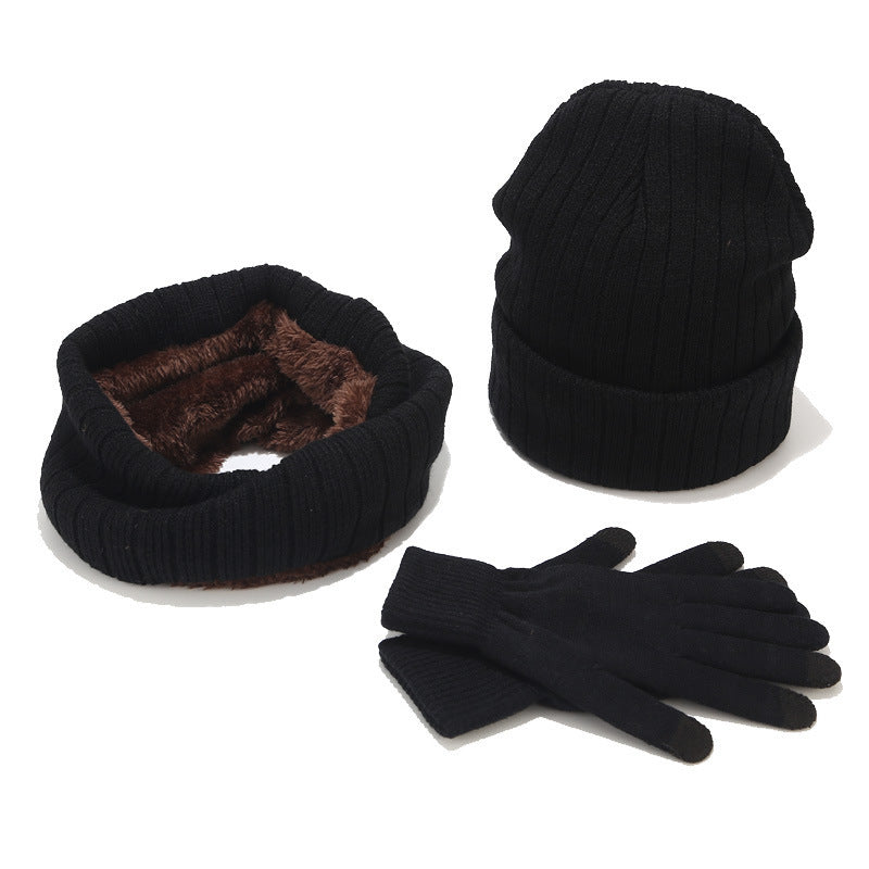 Scarf And Hat Gloves Three-piece Suit Men And Women Couple Winter Woolen Knitted Hat +