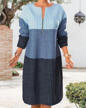 Load image into Gallery viewer, Winter New Sweater Women Zipper Color Contrast Patchwork Long Sleeve Long Zipper Dress +
