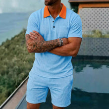 Load image into Gallery viewer, Men's Summer Shorts Set Fashionable Breathable Color-Block Pocket Short-Sleeve Set +
