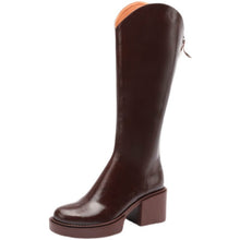 Load image into Gallery viewer, Round Toe High Heel Rider Back Zipper Knee-length Women&#39;s Boots +
