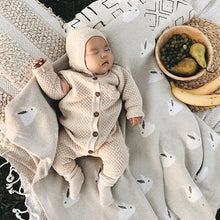 Load image into Gallery viewer, Knitted Warm Hat Front Button Opening Baby Onesies +
