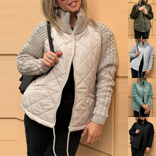 Load image into Gallery viewer, Stand Collar Cotton Jacket With Pockets Fashion Knitted Stitching Zipper Coat Winter Warm Tops For Women +
