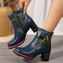Load image into Gallery viewer, Fashion Chunky Heel Square Toe Ankle Boots With Rivet Double Zippers Design Retro Ethnic Style Short Boot For Women +
