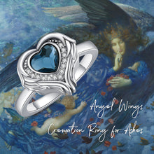 Load image into Gallery viewer, 925 Sterling Silver Angel Wing Heart Cremation Urn Holds Loved Ones Ashes Ring +
