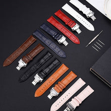 Load image into Gallery viewer, Butterfly Clasp Business Bamboo Pattern Cowhide Leather Watch Band +
