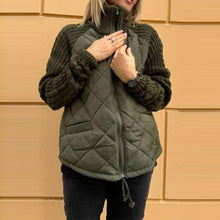 Load image into Gallery viewer, Stand Collar Cotton Jacket With Pockets Fashion Knitted Stitching Zipper Coat Winter Warm Tops For Women +
