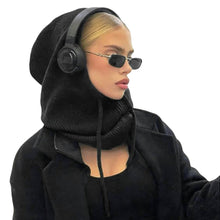 Load image into Gallery viewer, Hat Scarf Integrated Wool Knitted Drawstring Hat Women Veil Hat +
